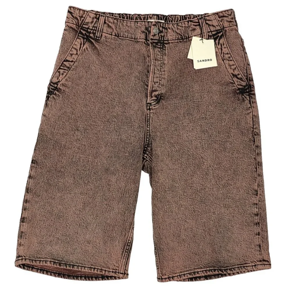 Sandro Shorts Men's 44 Denim Button Fly Distressed Bleach In Rose Bermuda New